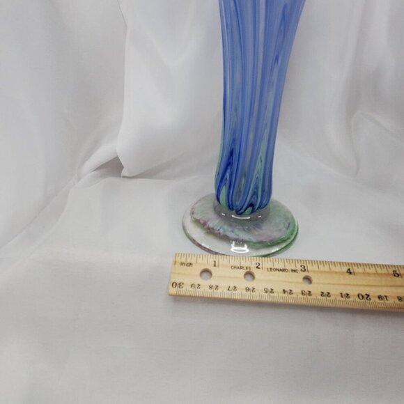 Handblown Art Glass Vase Pink & Blue Swirl Design Pulled Swung Glass 9.5"Tall - Picture 9 of 16